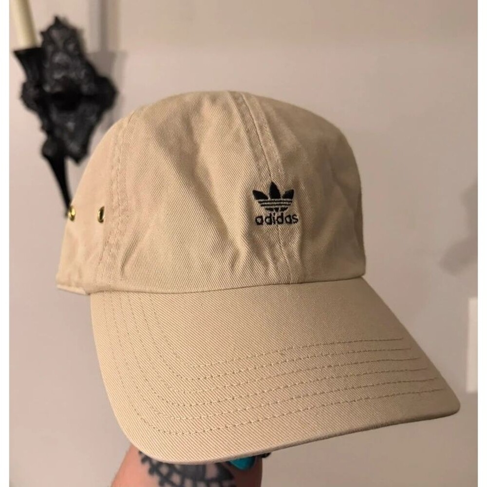 Beige Adidas Mini Black Logo Dad Hat